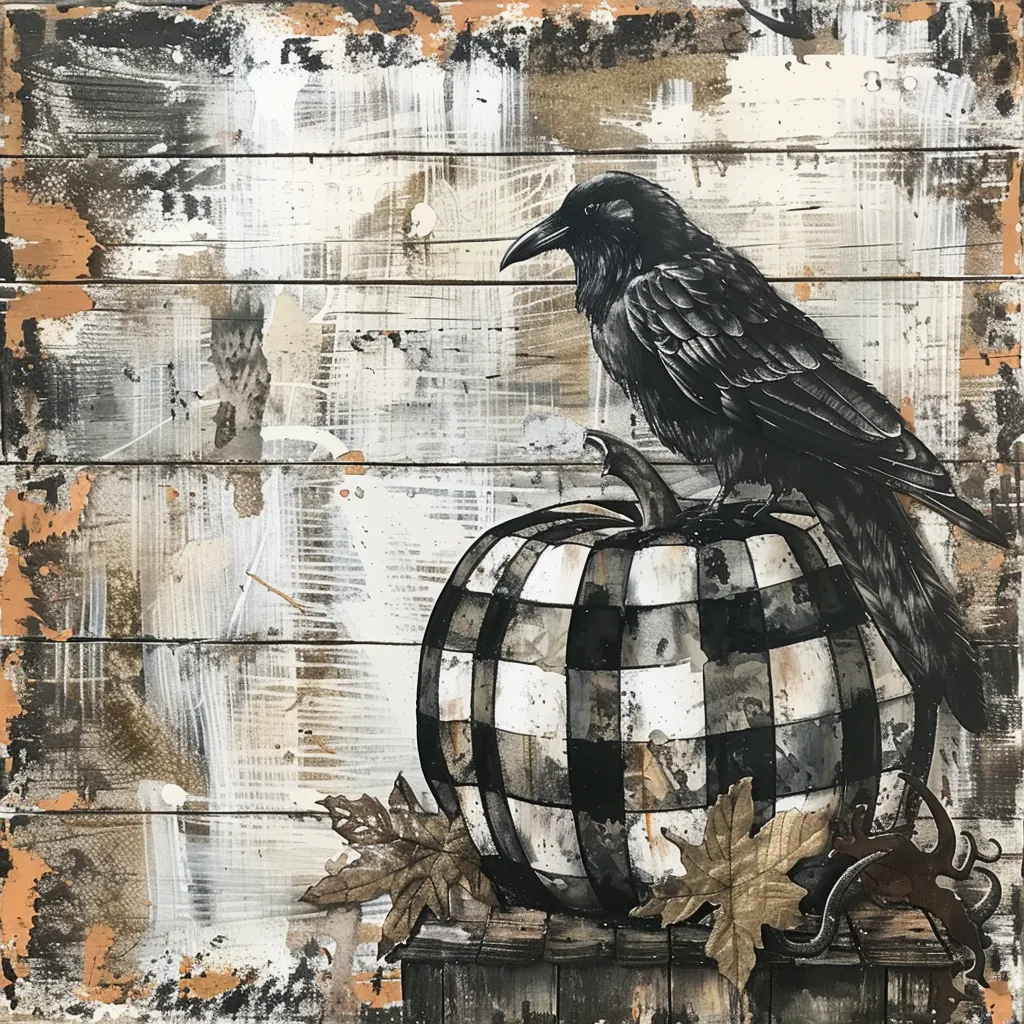 10" Trendy Tree Crow/Black/White/Check Pumpkin Square Metal Sign TT-152