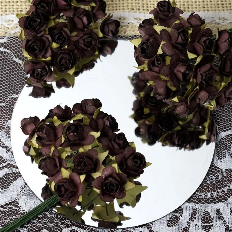 144 Chocolate Paper Mini Flower Roses For DIY Wedding Card Craft Party Favors Decorations