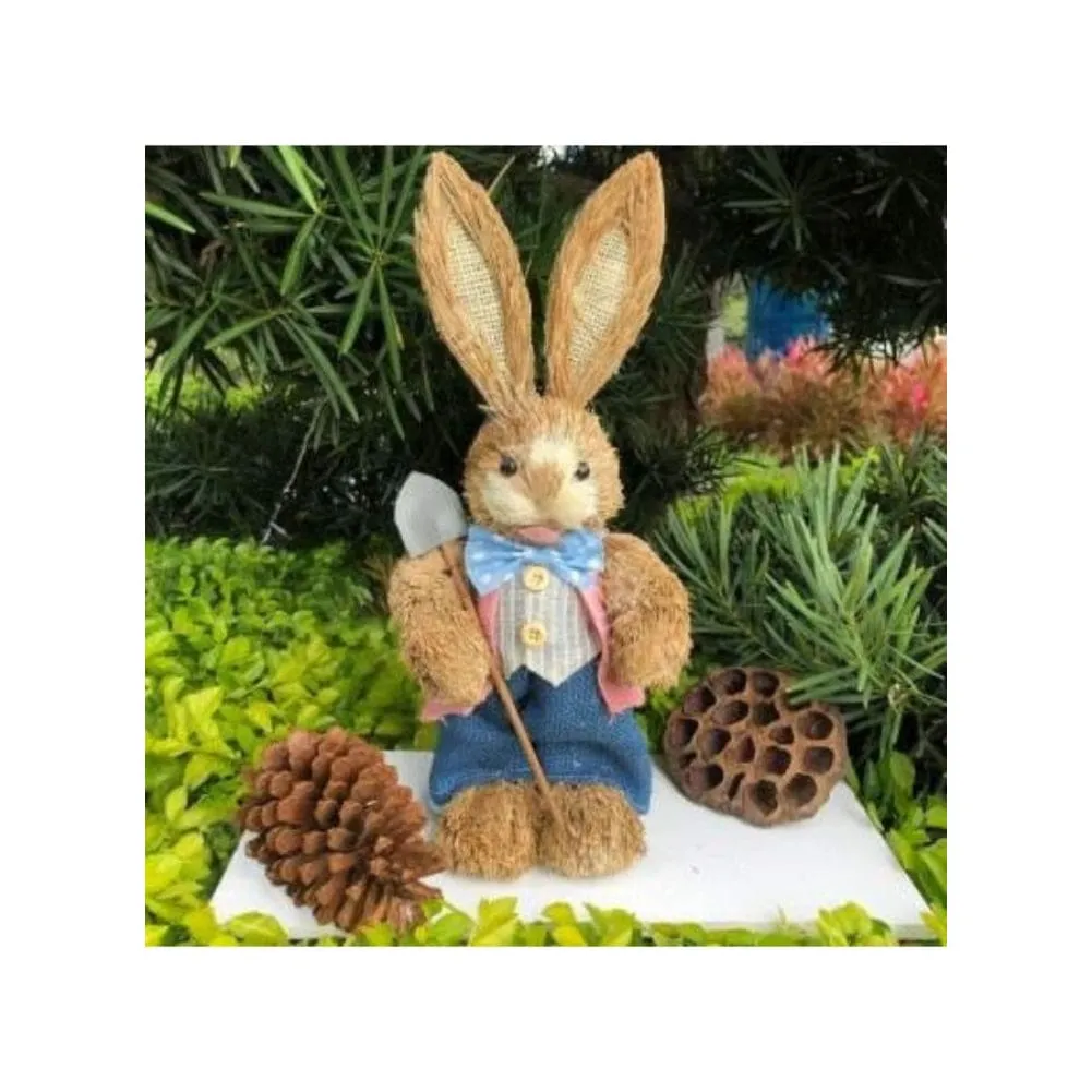 2 Pcs 35cm Handmade Straw Rabbit Straw Bunny for Easter Day Artificial Animal Home Furnishing Shop Decoration, Combo 1