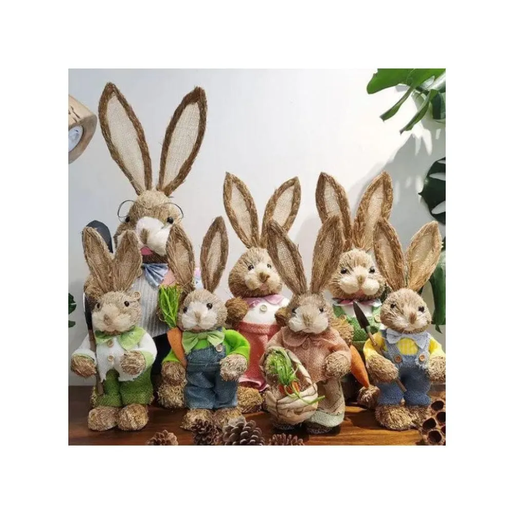 2 Pcs 35cm Handmade Straw Rabbit Straw Bunny for Easter Day Artificial Animal Home Furnishing Shop Decoration, Combo 1