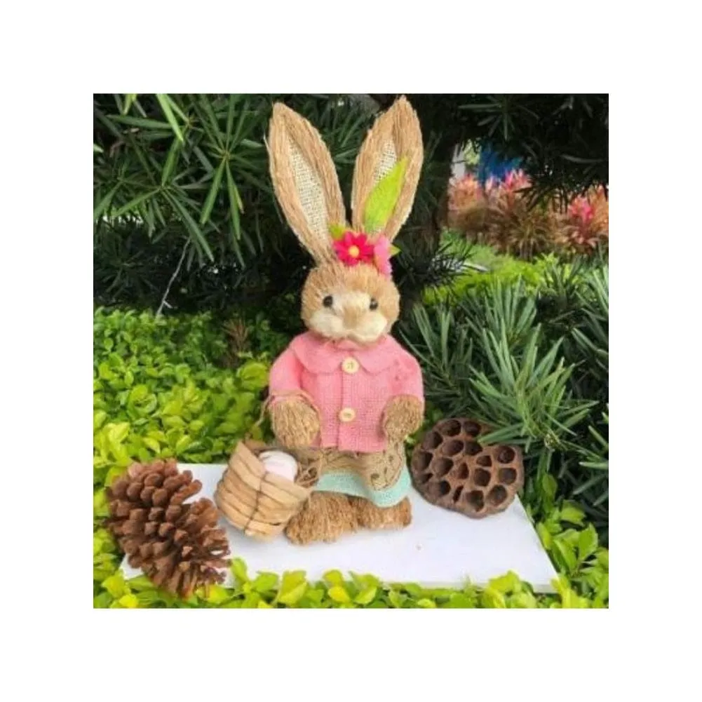 2 Pcs 35cm Handmade Straw Rabbit Straw Bunny for Easter Day Artificial Animal Home Furnishing Shop Decoration, Combo 1