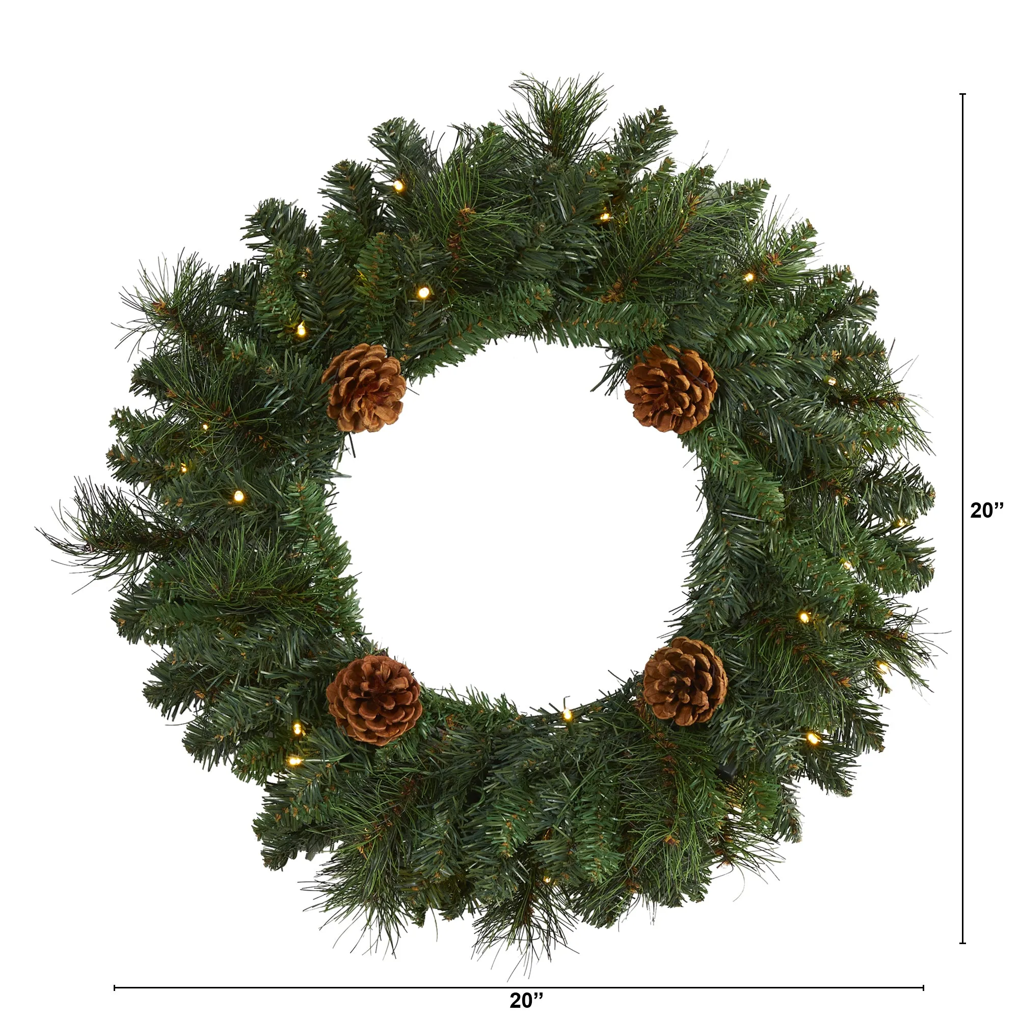 20" Pine Artificial Christmas Wreath with 35 LED Lights and Pinecones