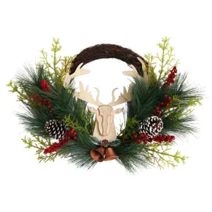 22" Holiday Christmas Woodland Deer, Pine Cones and Berries Wreath