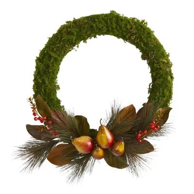 22" Pear, Magnolia and Moss Artificial Wreath