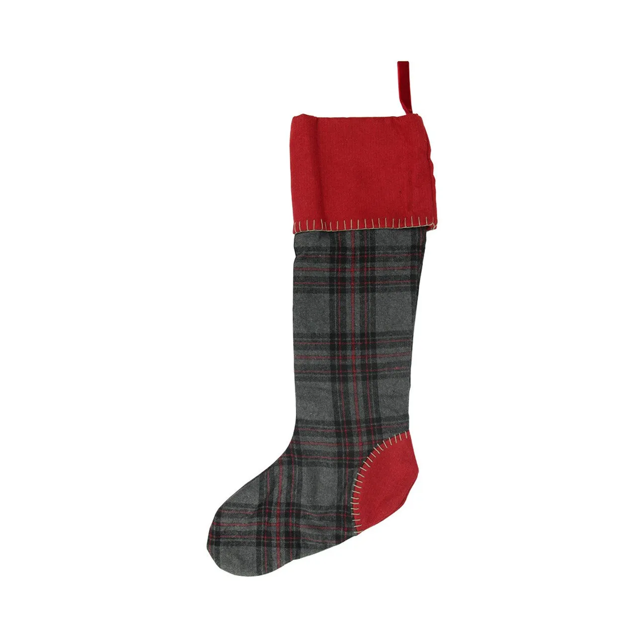 28" Gray and Red Rustic Chic Plaid Christmas Stocking