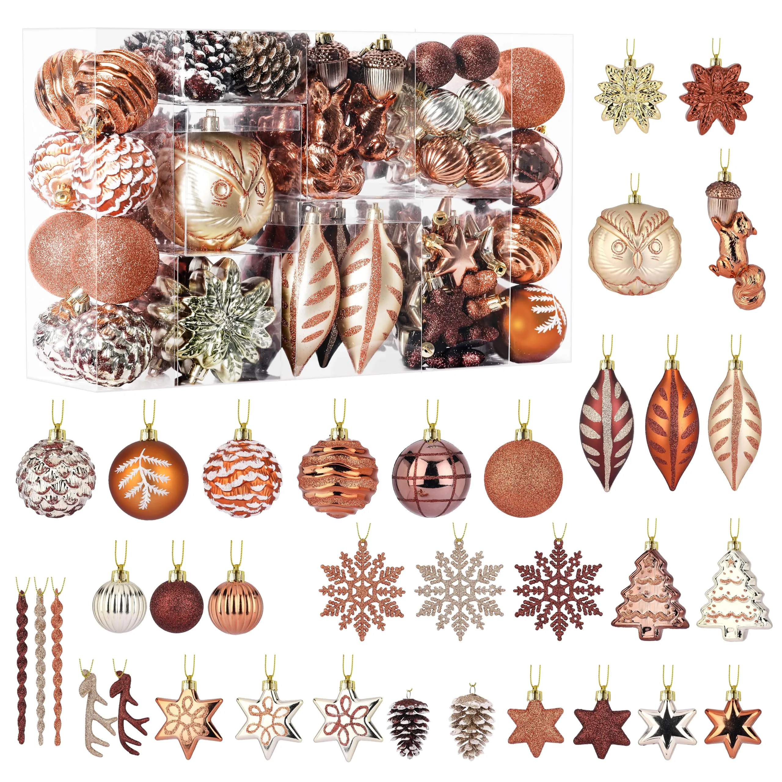 96pcs Bronze Copper & Gold Forest Theme and Animal Designs Christmas Tree Ornaments Set