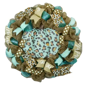 Animal Print Pumpkin Door Wreaths - Thanksgiving Fall Autumn Turquoise Mesh