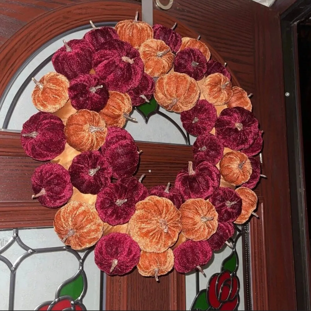 Autumn Velvet Pumpkin Wreath