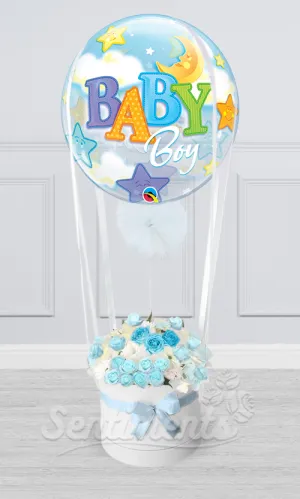 Baby Boy Blue Hot Air Inspire Fresh Flowers Arrangement