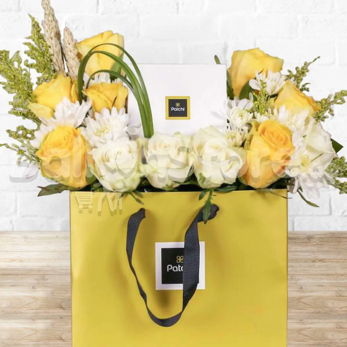 Bag of Sweetness and Roses Flower Arrangement with Patchi Chocolate