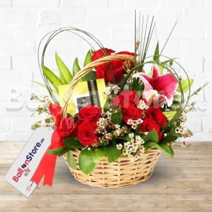 Basket of Blooms Mixed Fresh Flower Arrangement with Patchi Chocolate