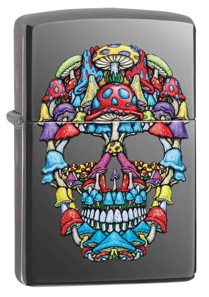 Black Ice Zippo Lighter w/ Mushroom Skull Design (fuel NOT included)