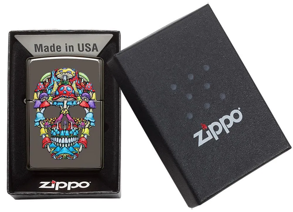 Black Ice Zippo Lighter w/ Mushroom Skull Design (fuel NOT included)