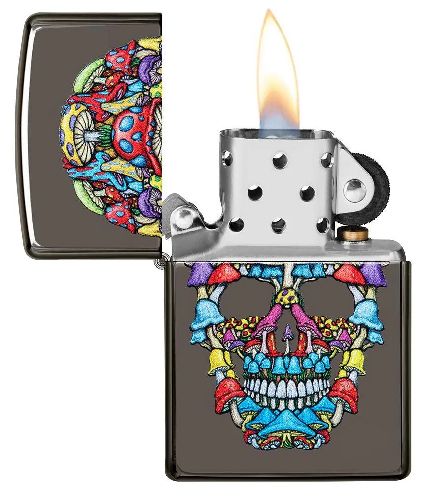 Black Ice Zippo Lighter w/ Mushroom Skull Design (fuel NOT included)