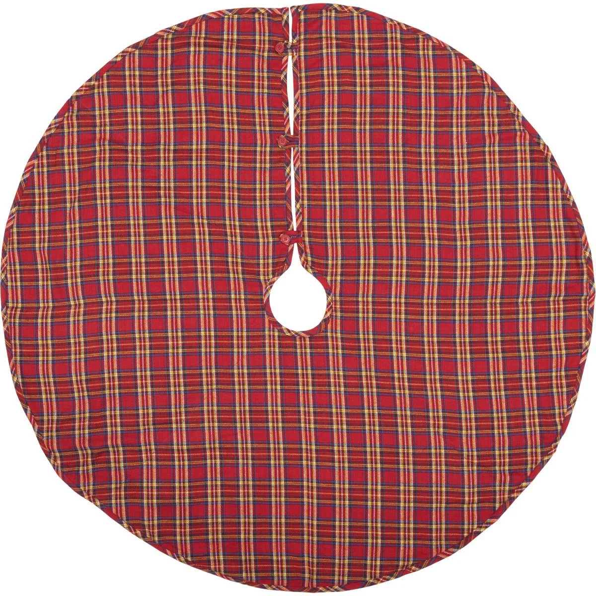 Christmas Tree Skirt 48 inch Galway Plaid Red Blue Yellow Holiday Decor VHC Brands