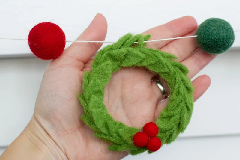 Christmas Wreath Felt Garland- Red Green White