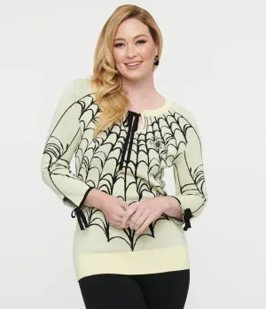 Cream & Black Spiderweb Keyhole Sweater