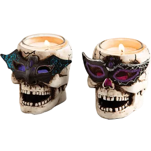 Cypress LED Skull Tealight Holder with Glitter (Set of 2)