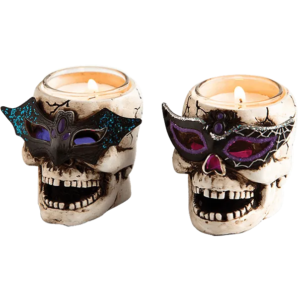 Cypress LED Skull Tealight Holder with Glitter (Set of 2)