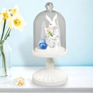 December Diamonds Blue Butterfly Garden White Bunny In Cloche Decor Figurine