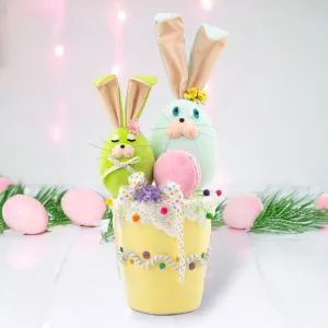 December Diamonds Eggstra Sweet Egg Bunnies On Yellow Pot Figurine