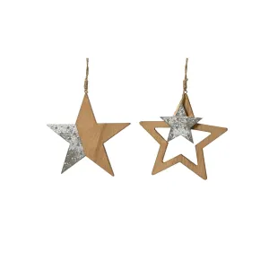 Decoris 16cm Mdf Brown and Silver Hanging Star