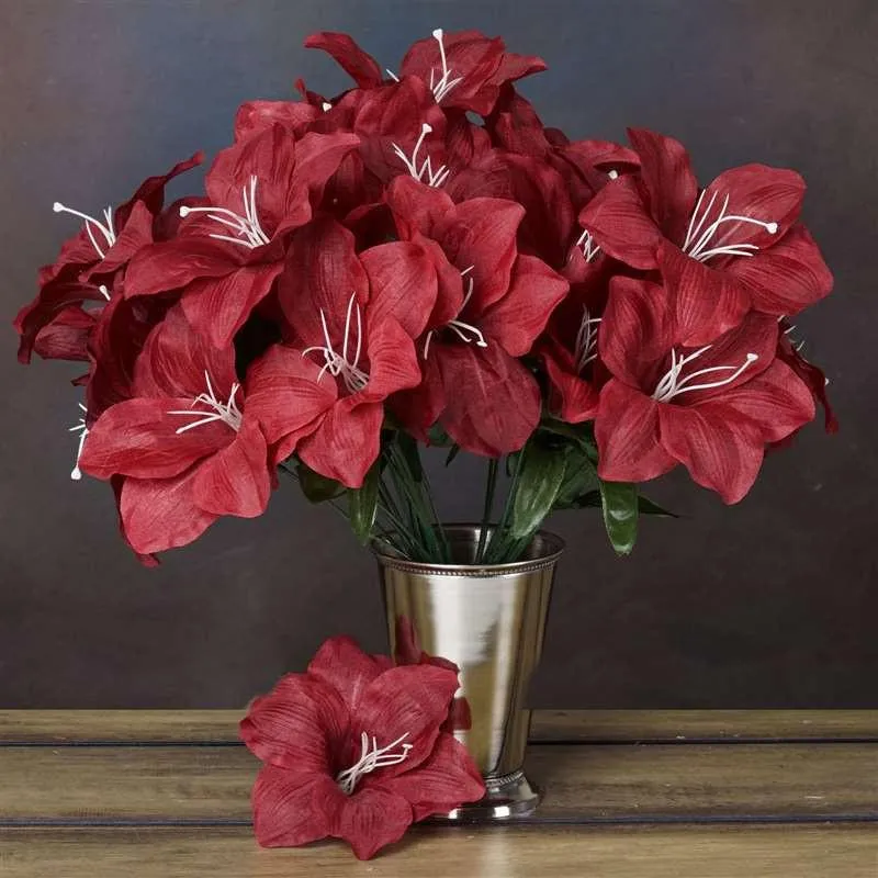 Eastern Lily Bush Artificial Silk Flowers - Burgundy