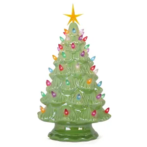 essential Milltown Merchants Pearl Olive Ceramic Christmas Tree - 15.5' Large, Multicolor Lights Pearl Green Green