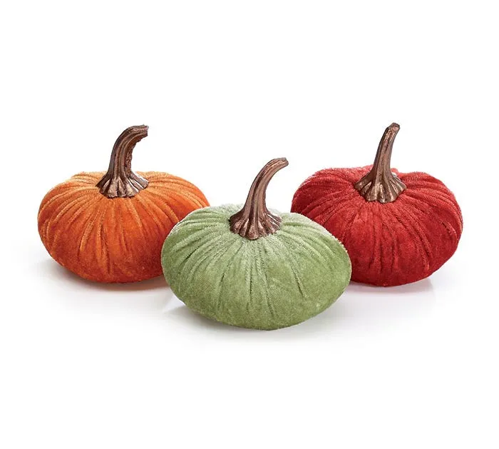 Fall Velvet Pumpkins, 4.5"H