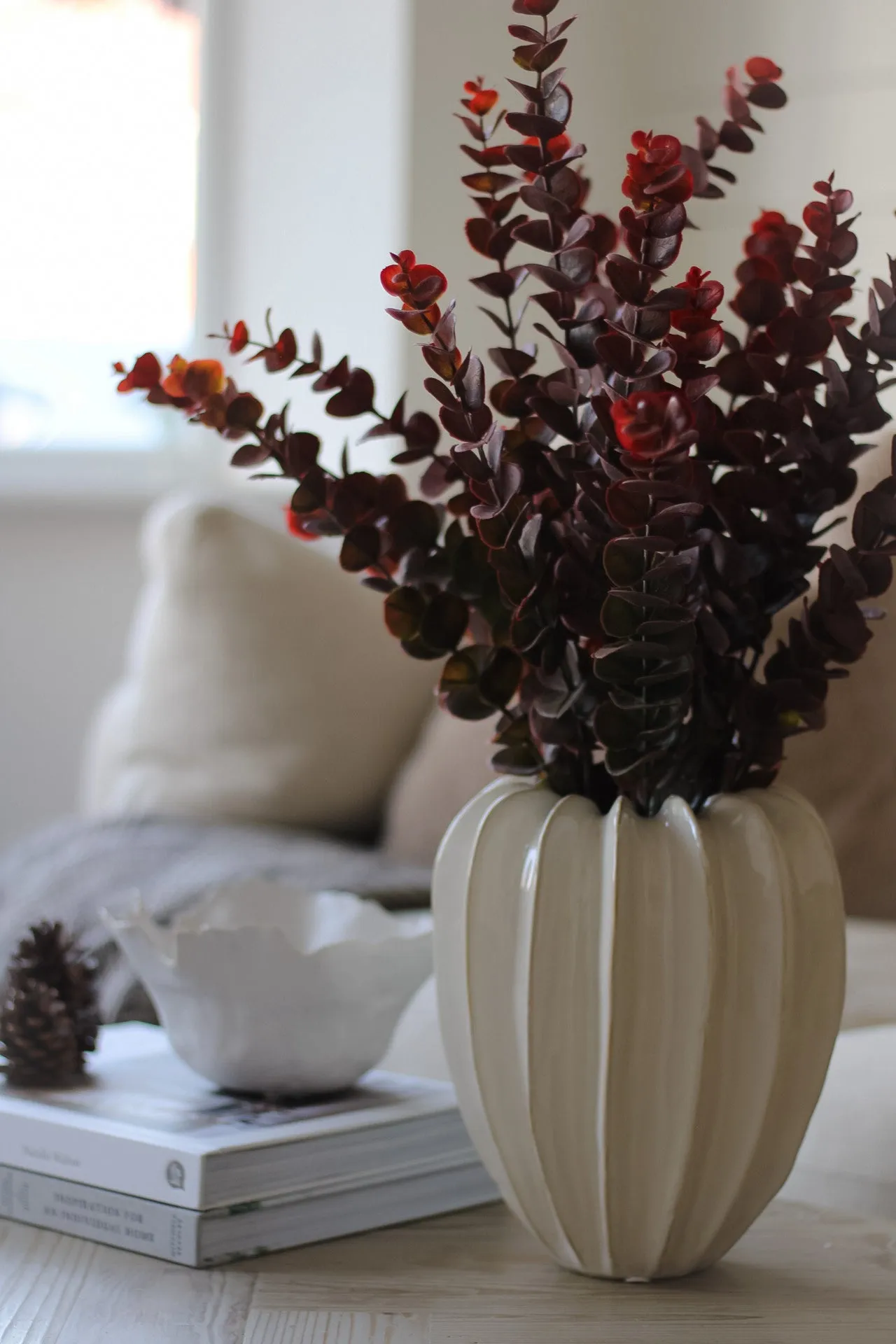 Faux Deep Burgundy Eucalyptus Stem