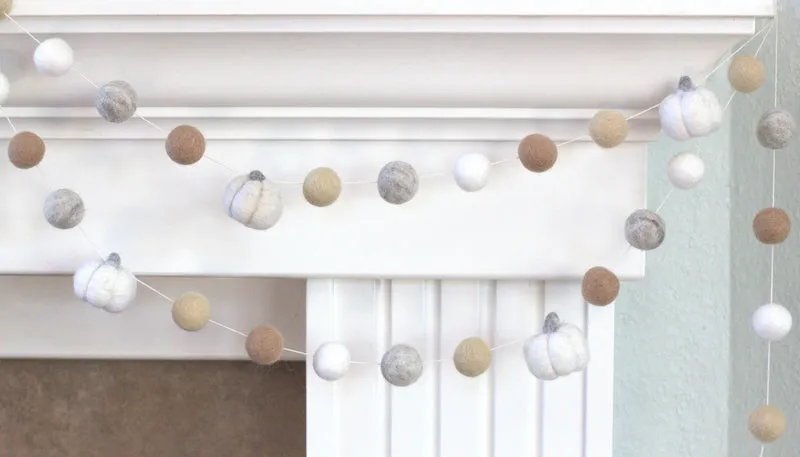 Felt Pumpkin Garland- White, Gray, Tan