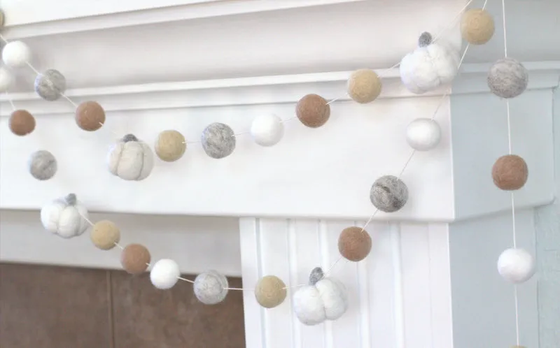 Felt Pumpkin Garland- White, Gray, Tan