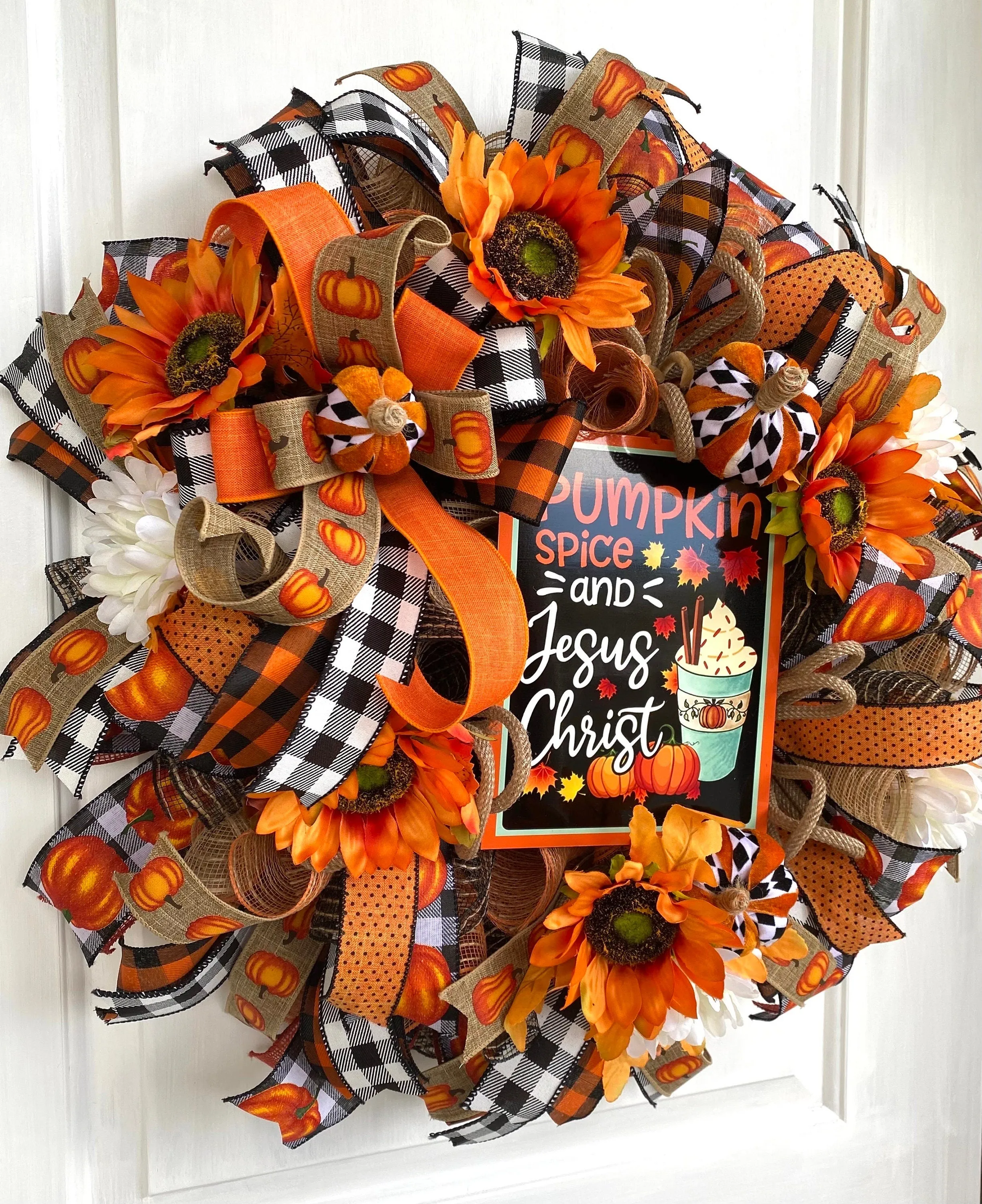 Floral Pumpkin Spice Jesus Christ Wreath