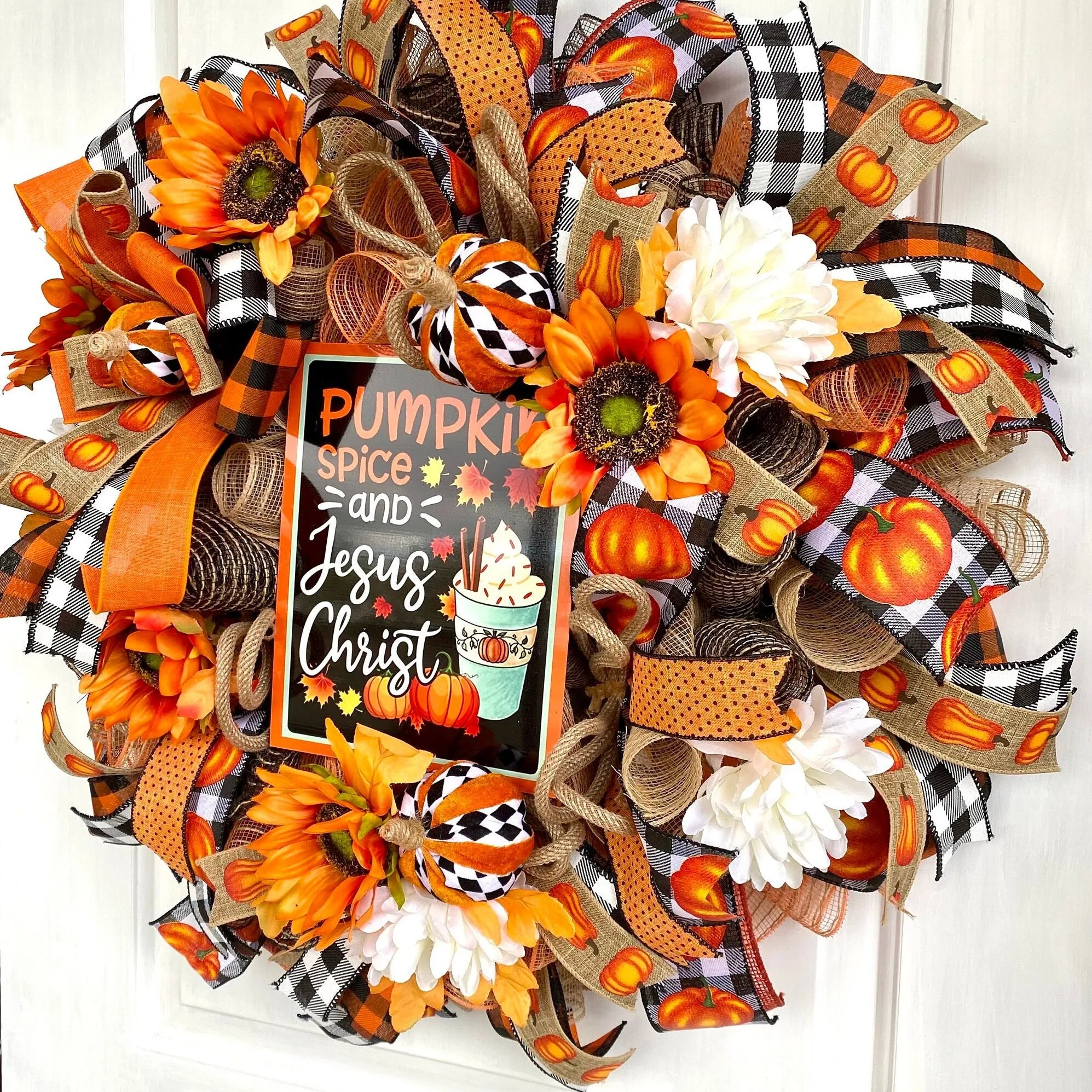 Floral Pumpkin Spice Jesus Christ Wreath