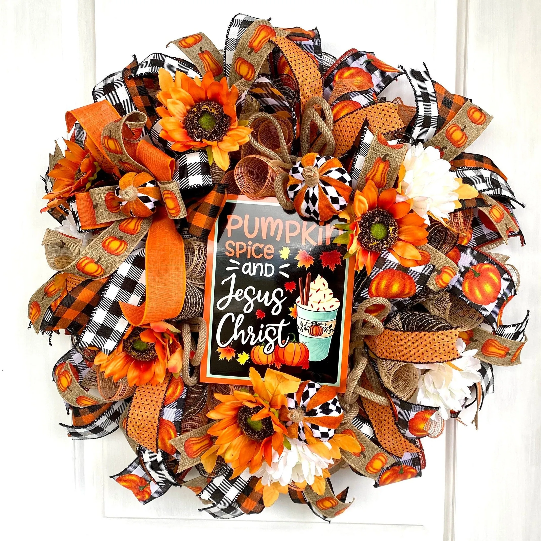 Floral Pumpkin Spice Jesus Christ Wreath