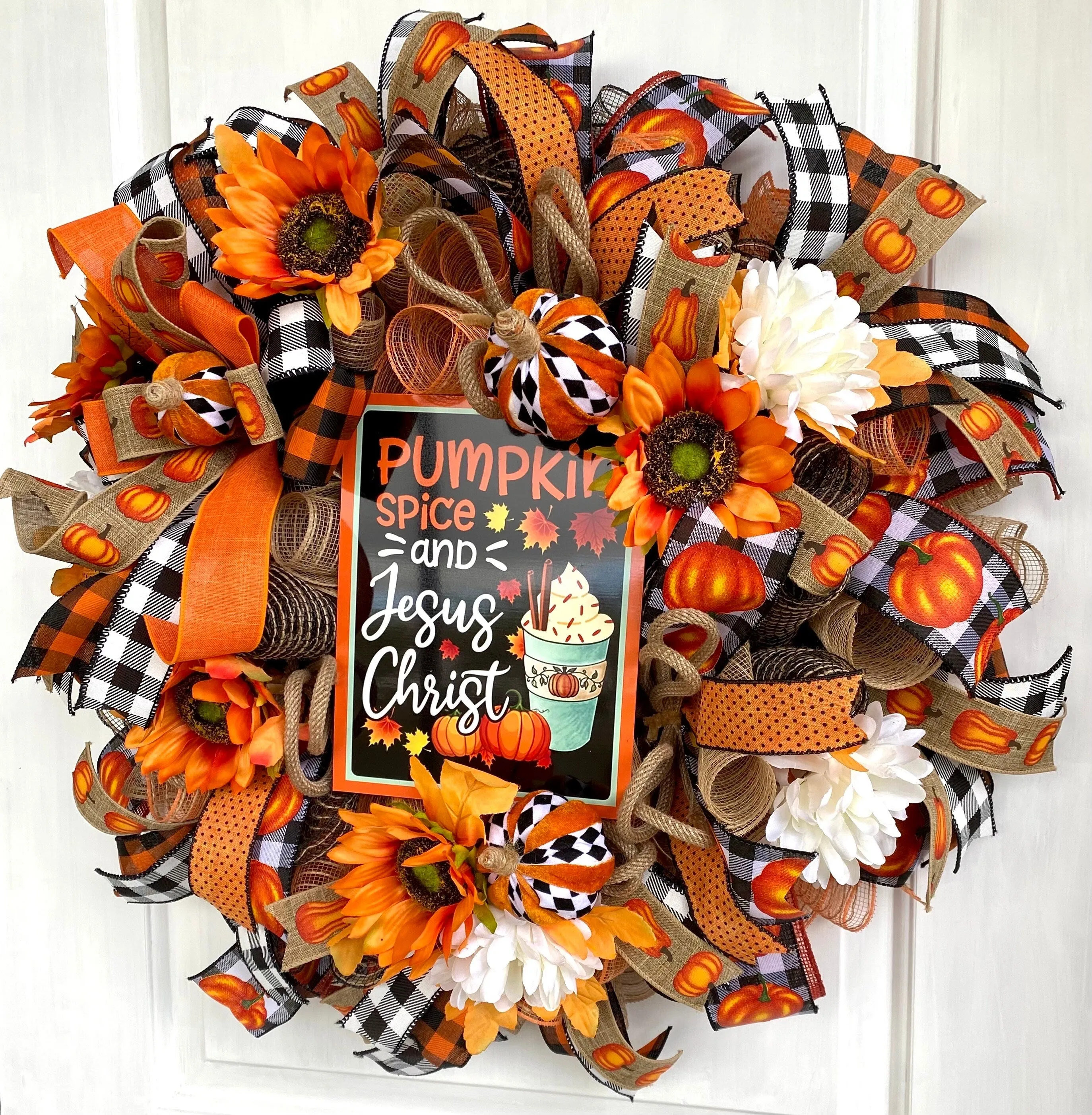 Floral Pumpkin Spice Jesus Christ Wreath