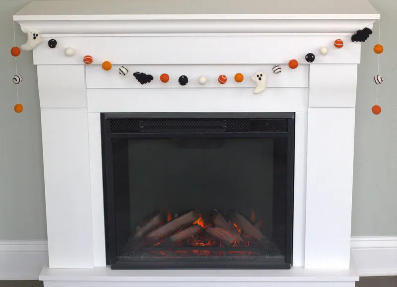 Ghost & Bat Halloween Felt Garland- Orange, Black- Dots & Swirls