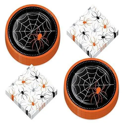 Halloween Party Spider Web Paper Dinner Plates & Luncheon Napkins (Serves 16)