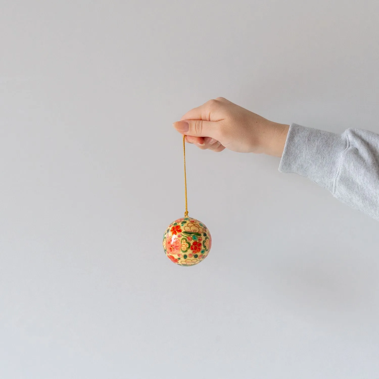 Hand-Painted Floral Paper Mache Ornament