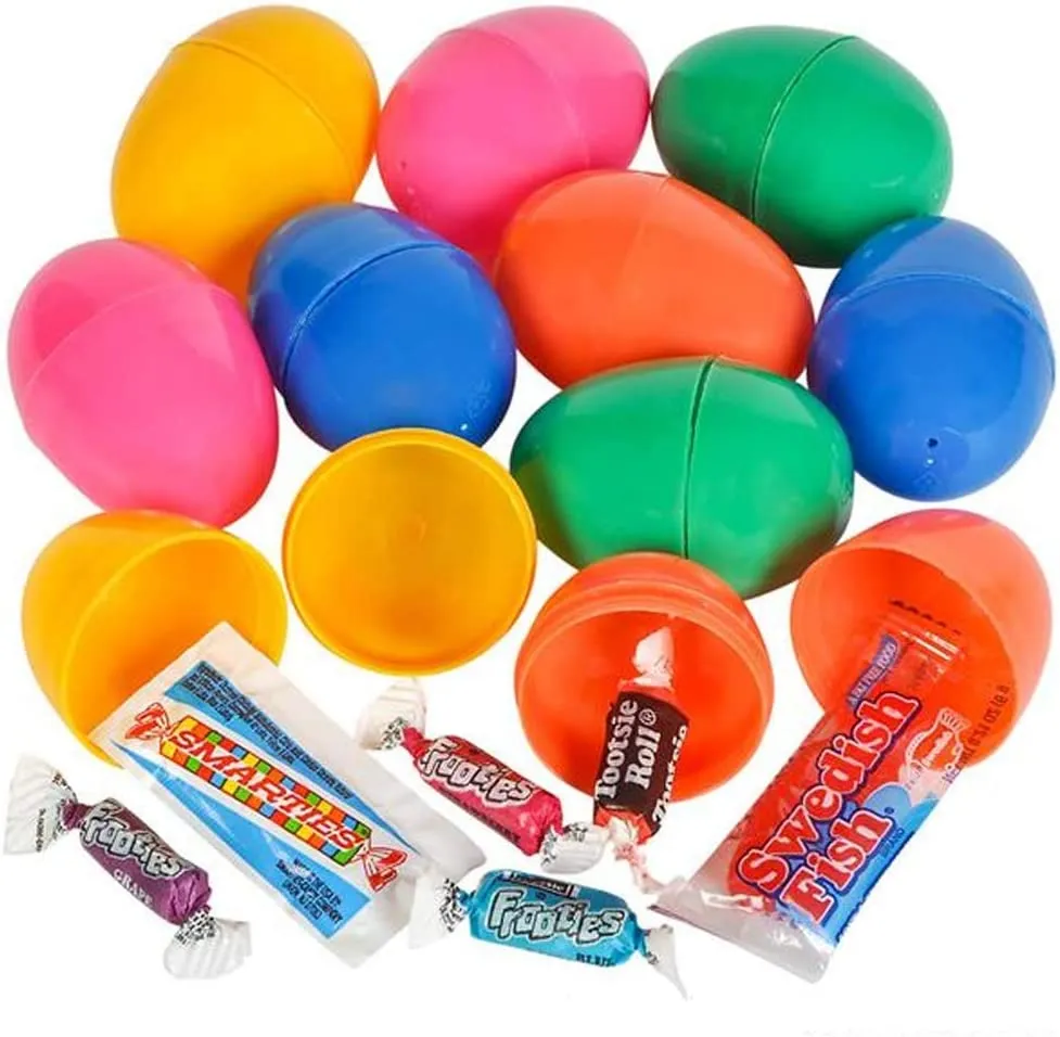 Kicko Candy Filled Egg Container - 10 Pack - 2 Inch Assorted Colors Plastic Pre-Filled