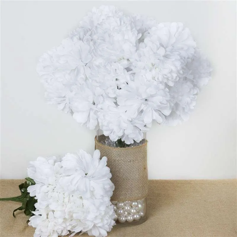 Large Chrysanthemum Bush Artificial Silk Flowers - White