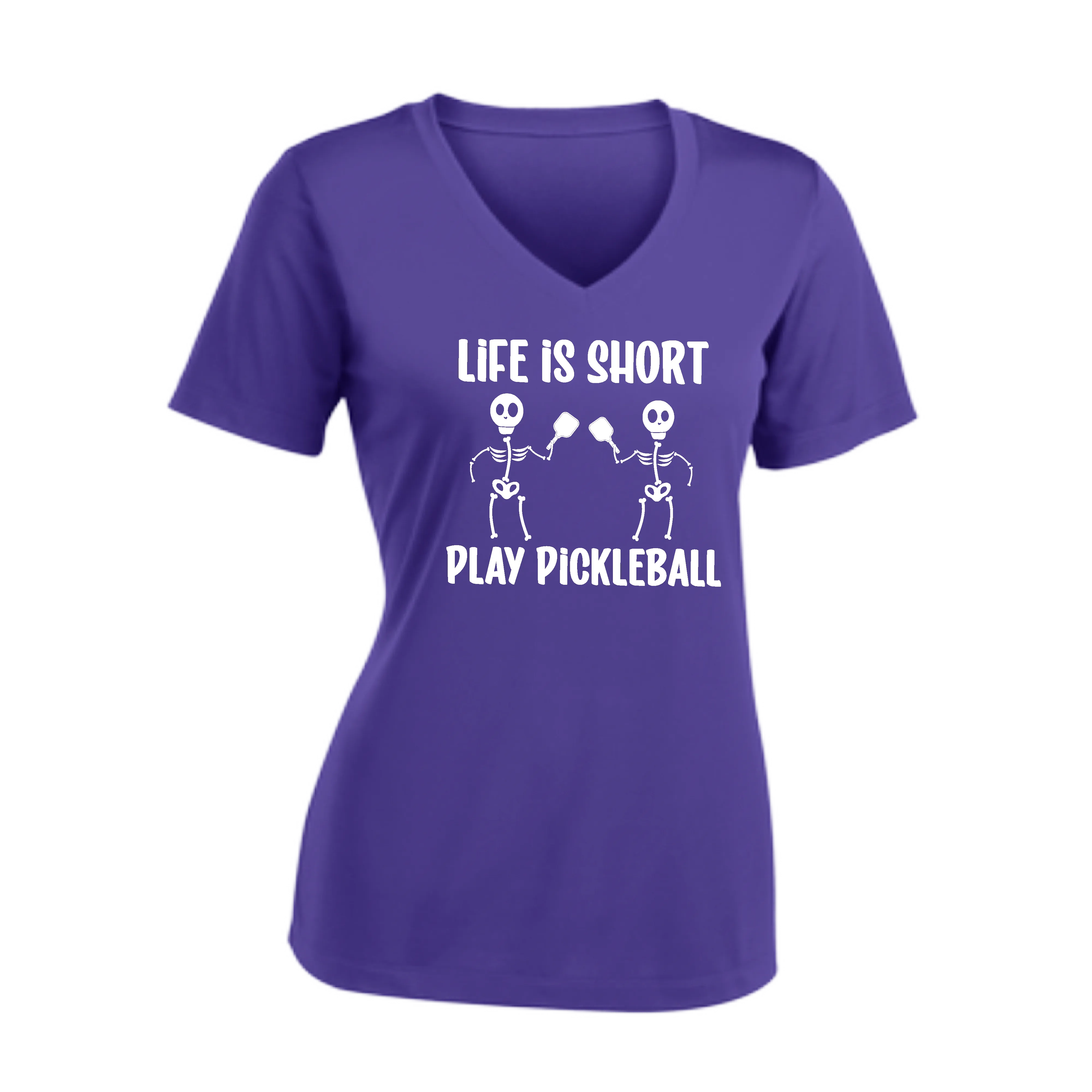 Life is Short Skeletons | Women's Short Sleeve V-Neck Pickleball Shirts | 100% Polyester