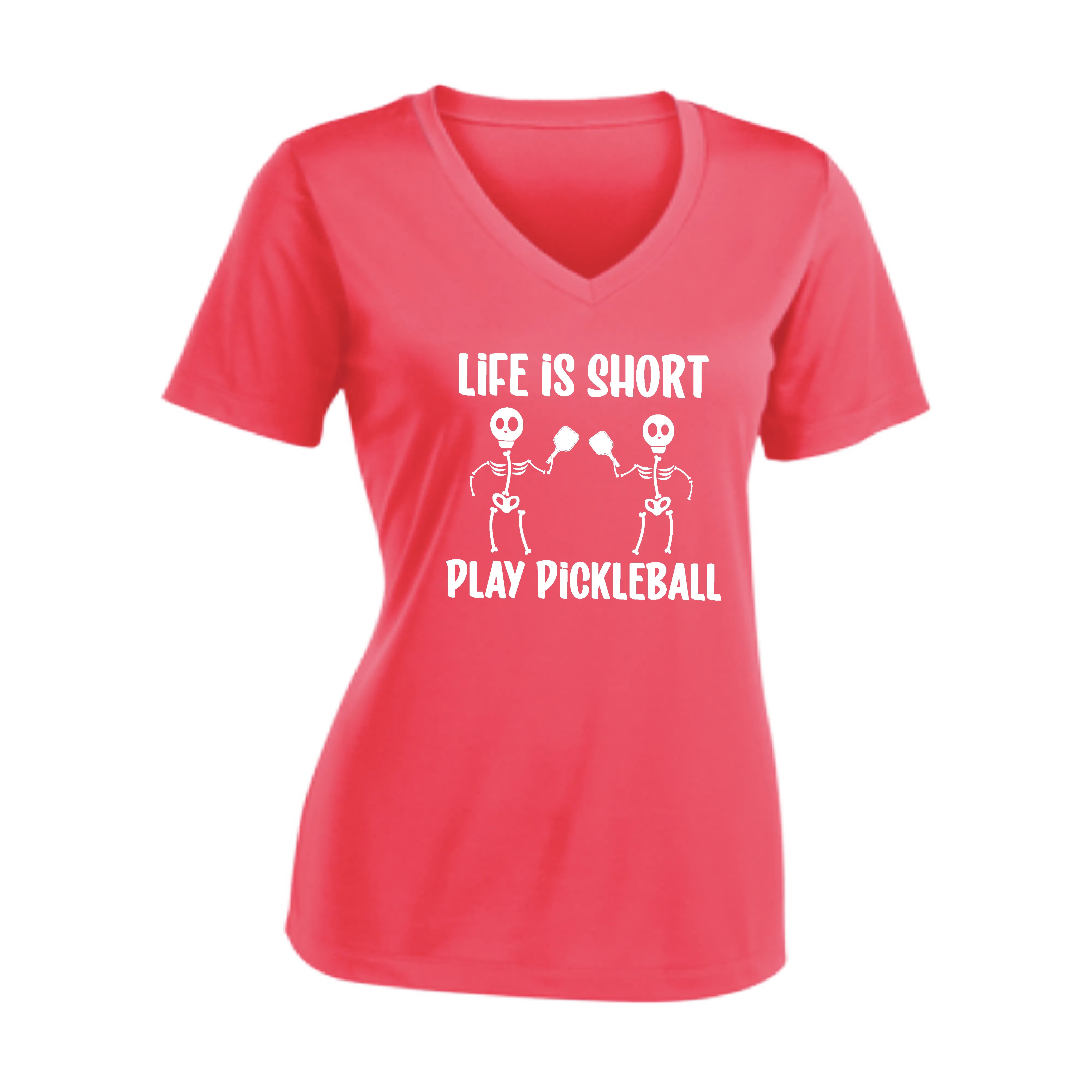 Life is Short Skeletons | Women's Short Sleeve V-Neck Pickleball Shirts | 100% Polyester