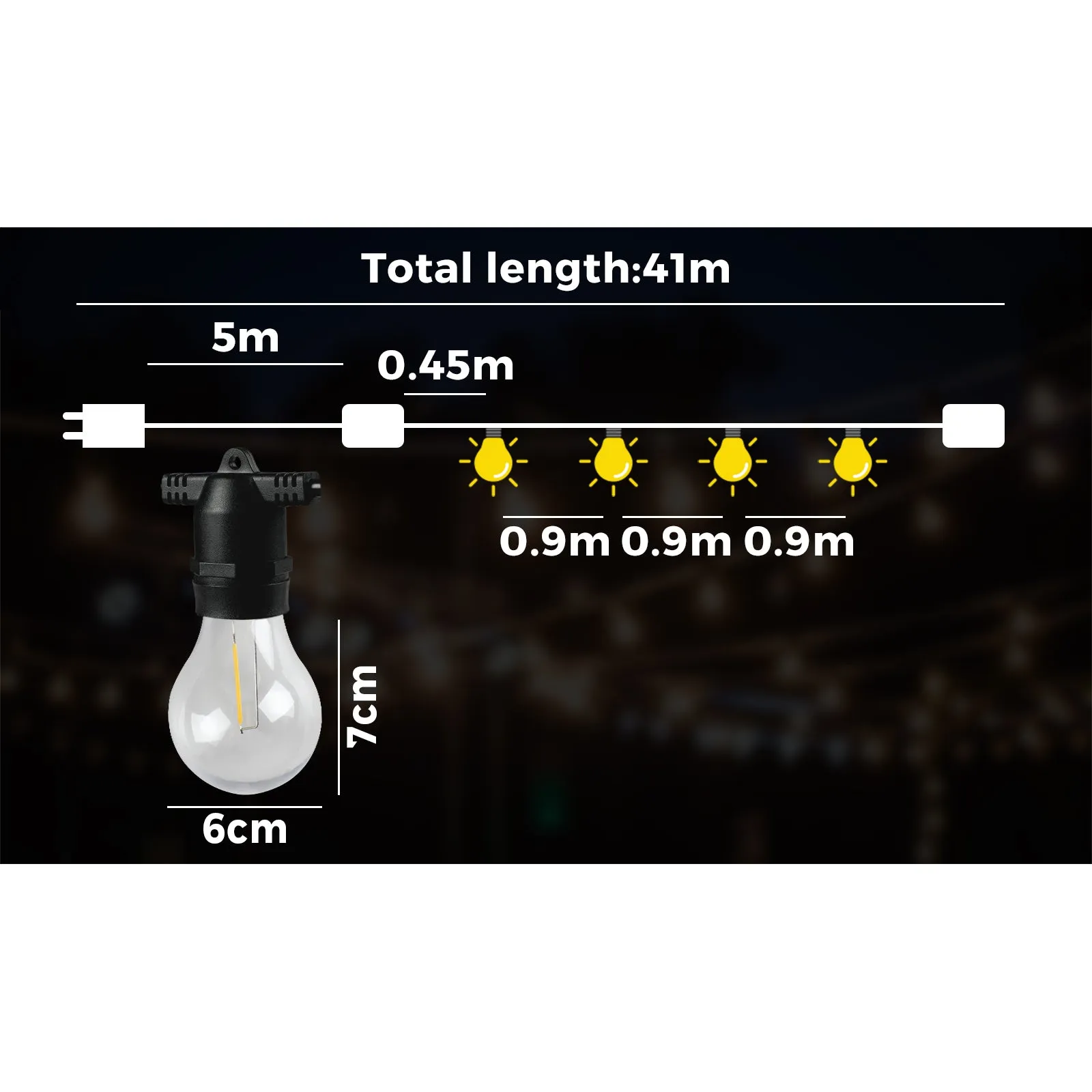 Mazam 41M Festoon Lights LED String Light Waterproof Wedding Party Outdoor