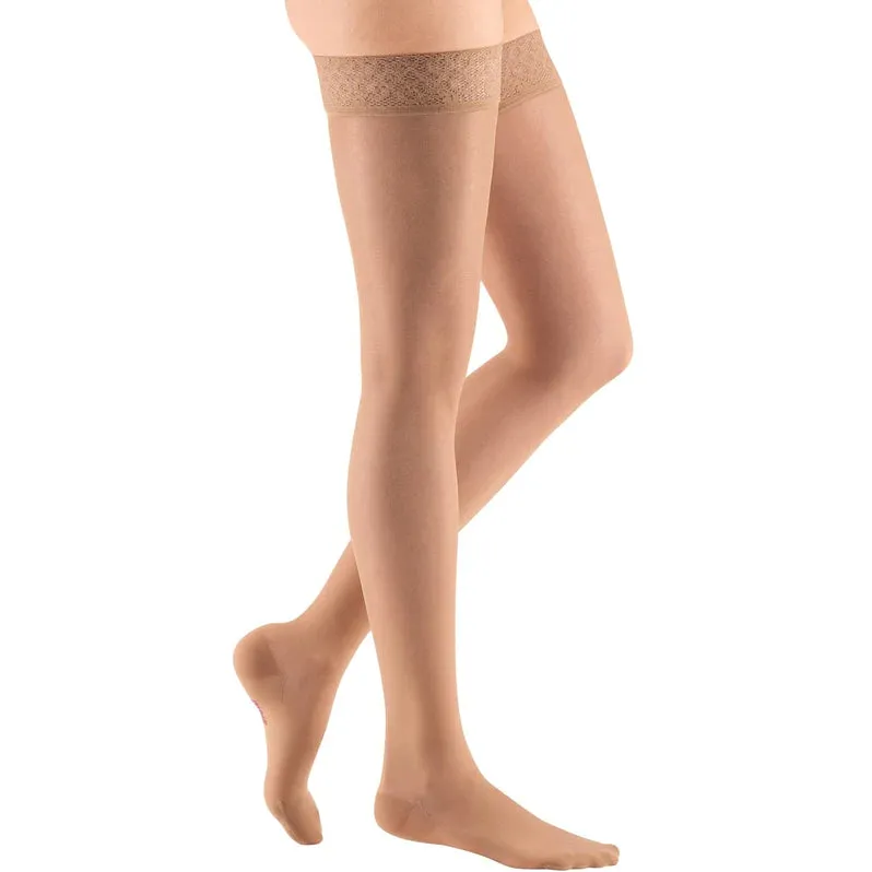 Medi Sheer & Soft 8-15mmHg Closed Toe Thigh Length w/Lace Silicone Top Band