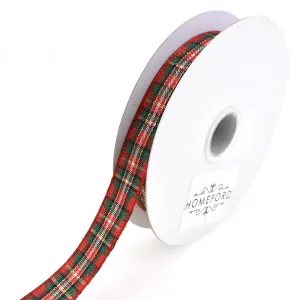 Metallic Plaid Christmas Ribbon, Red, 5/8-Inch, 10-Yard