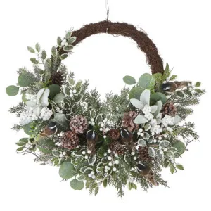 Mixed Greenery with Chickadee Wreath