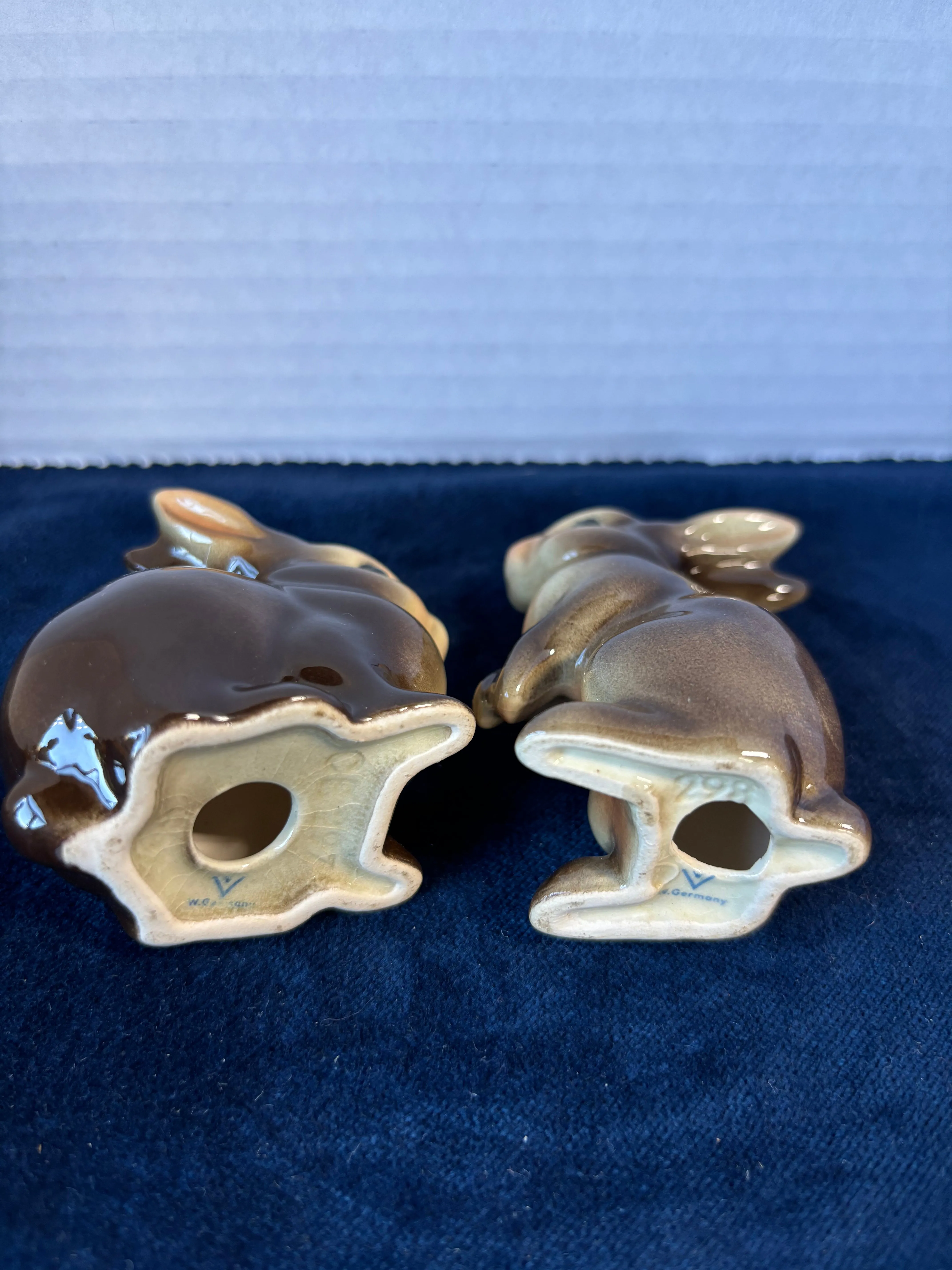 Pair Of Brown Goebel Rabbit Figurines