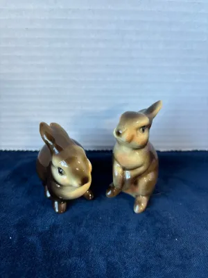 Pair Of Brown Goebel Rabbit Figurines