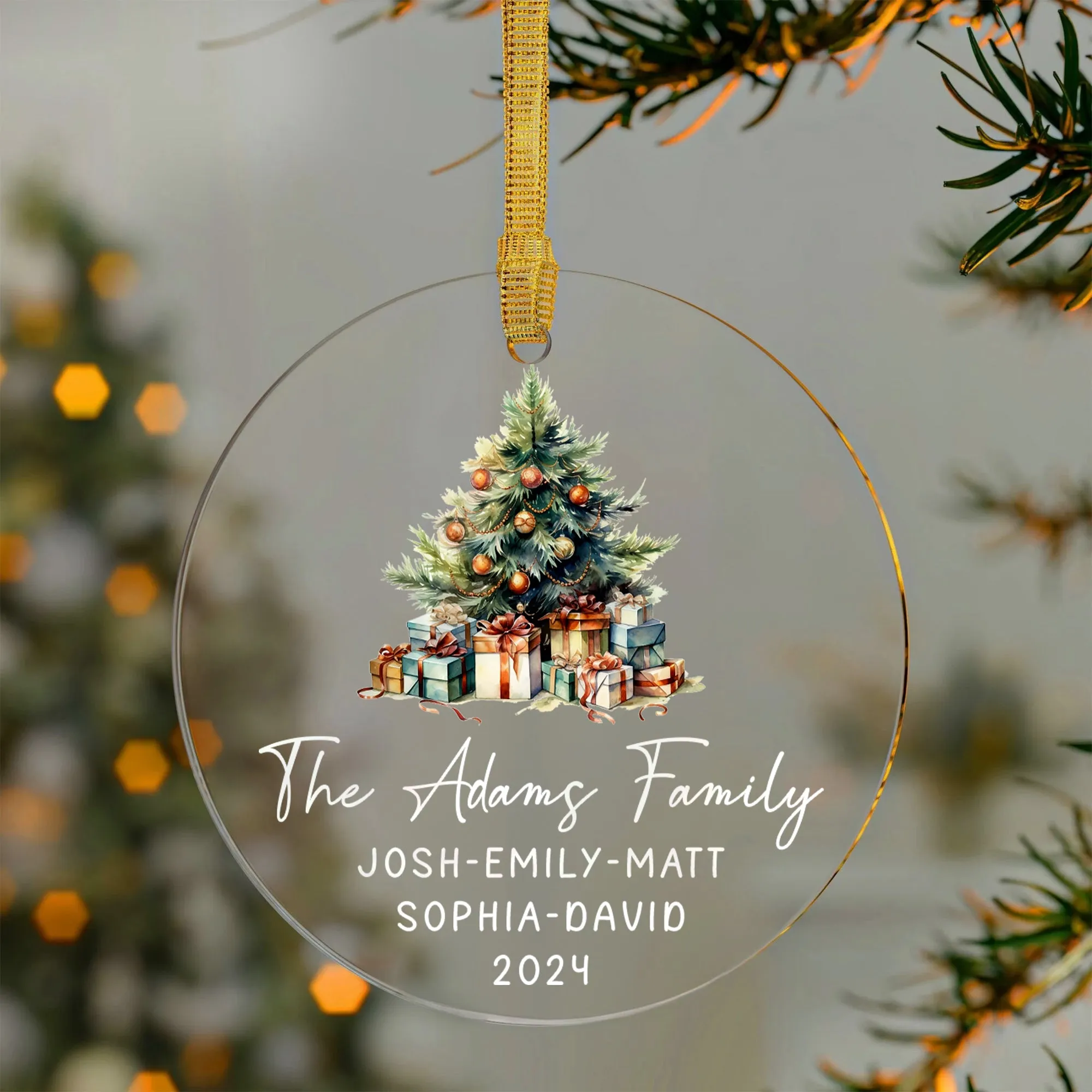 Personalized Family Christmas Ornament 2024 – Custom Family & Pet Ornament AV03-11